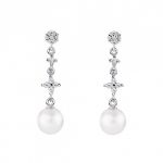 Pendientes de perlas para novia en oro blanco de 18k con diamantes o topacios