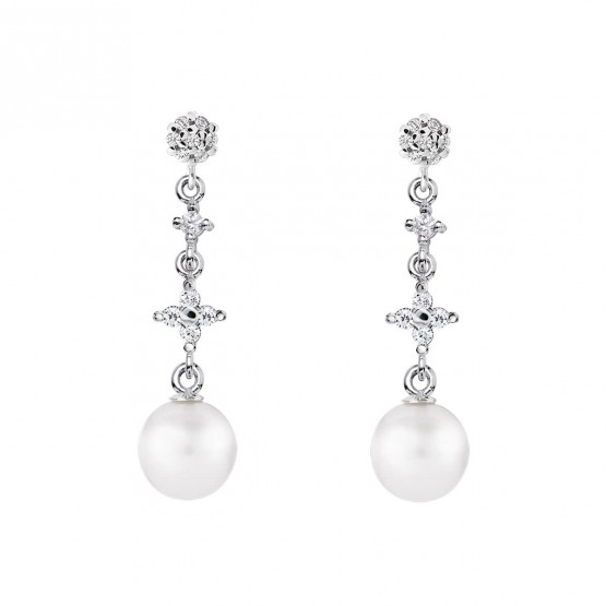 Pendientes de perlas para novia en oro blanco 18k con diamantes o topacios – Joyas Duato Joyería Online