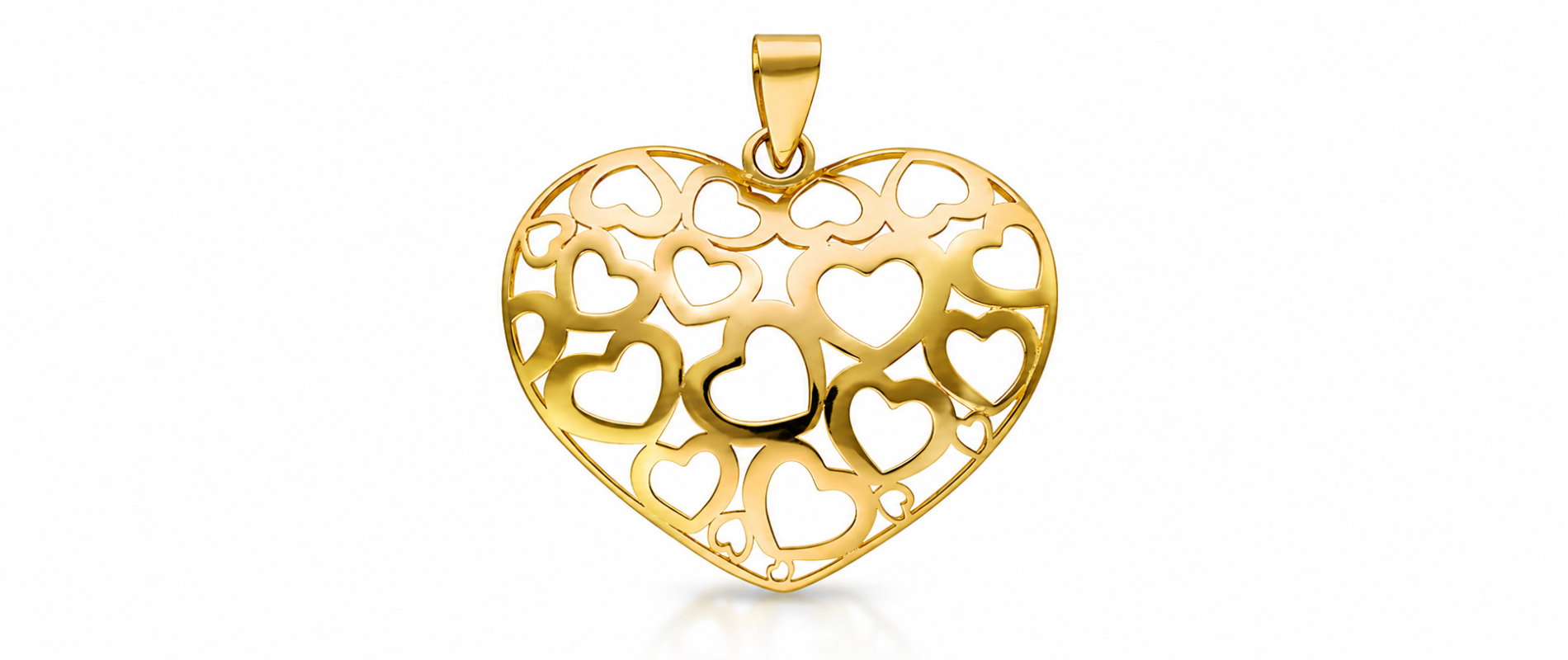 colgante de oro de 18 quilates en forma de corazón con corazones calados
